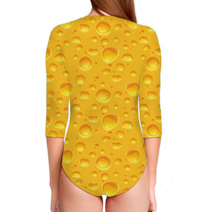 Yellow Cheese Print Long Sleeve Swimsuit