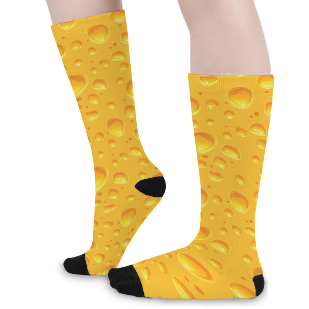 Yellow Cheese Print Long Socks