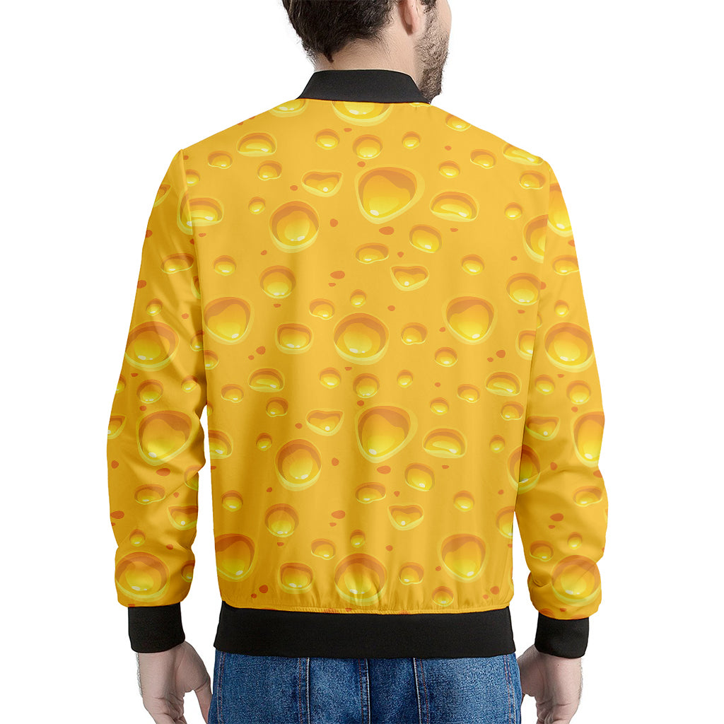 Yellow Cheese Print Men's Bomber Jacket