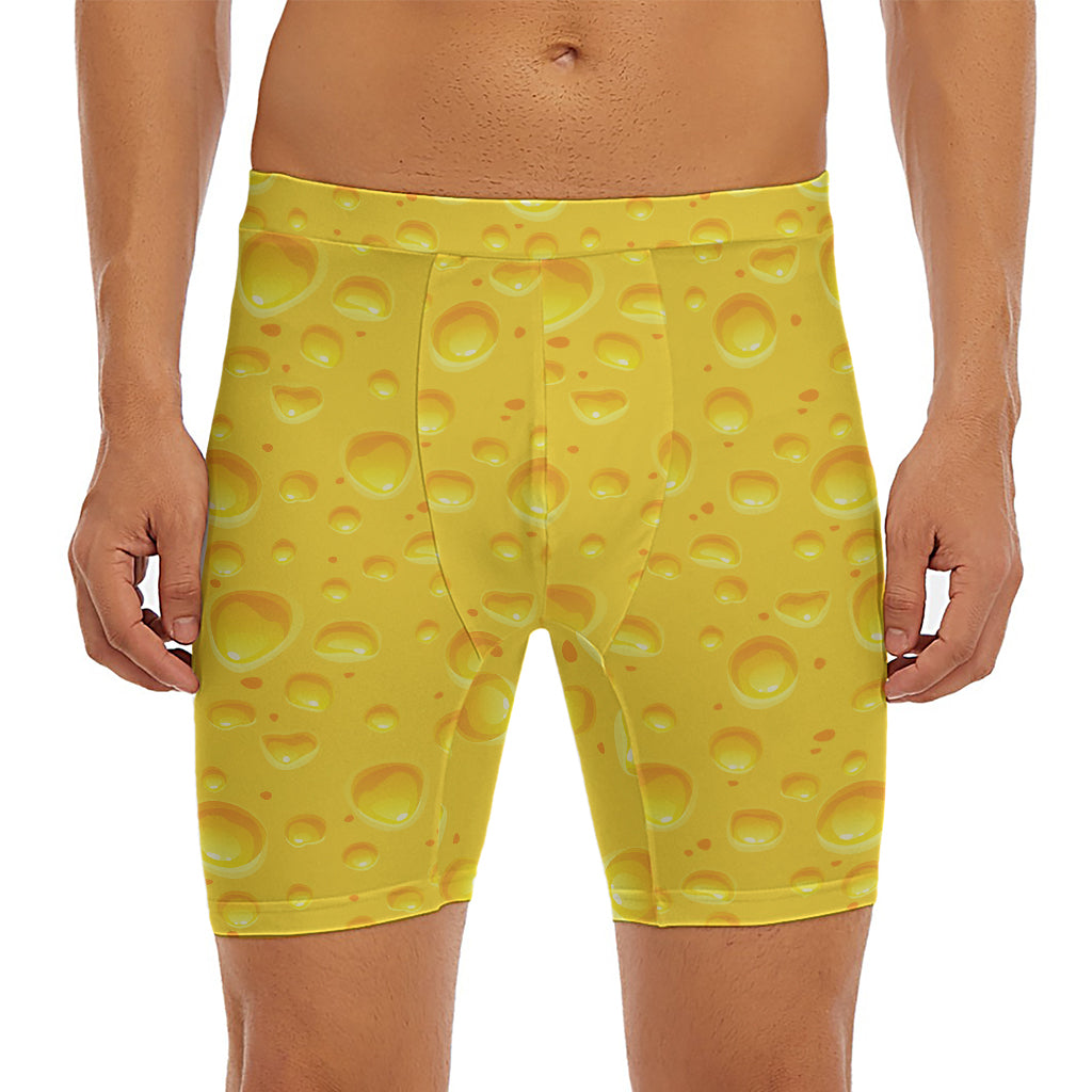 Yellow Cheese Print Men's Long Boxer Briefs