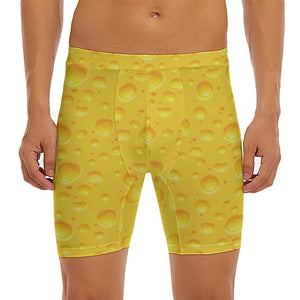 Yellow Cheese Print Men's Long Boxer Briefs