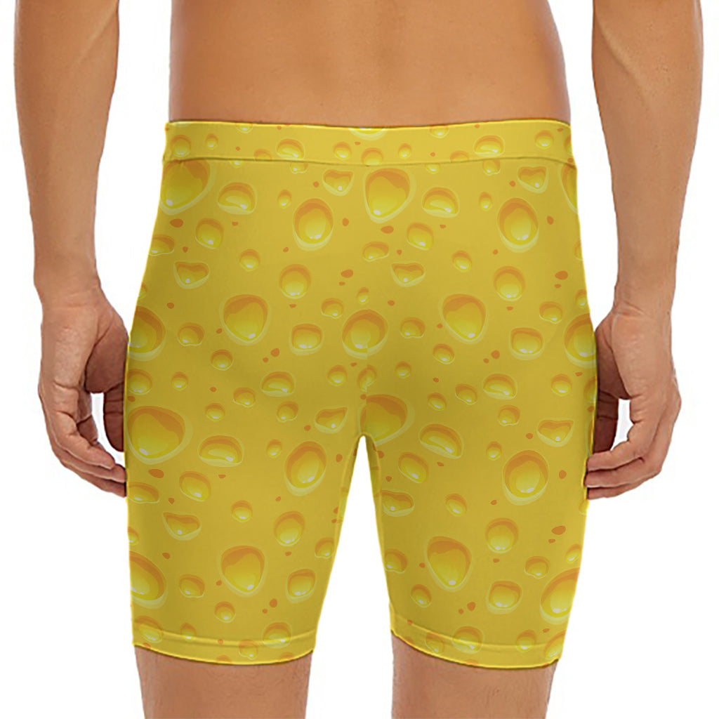 Yellow Cheese Print Men's Long Boxer Briefs