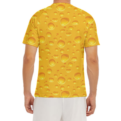 Yellow Cheese Print Men's Short Sleeve Rash Guard