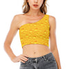 Yellow Cheese Print One Shoulder Crop Top