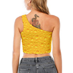 Yellow Cheese Print One Shoulder Crop Top