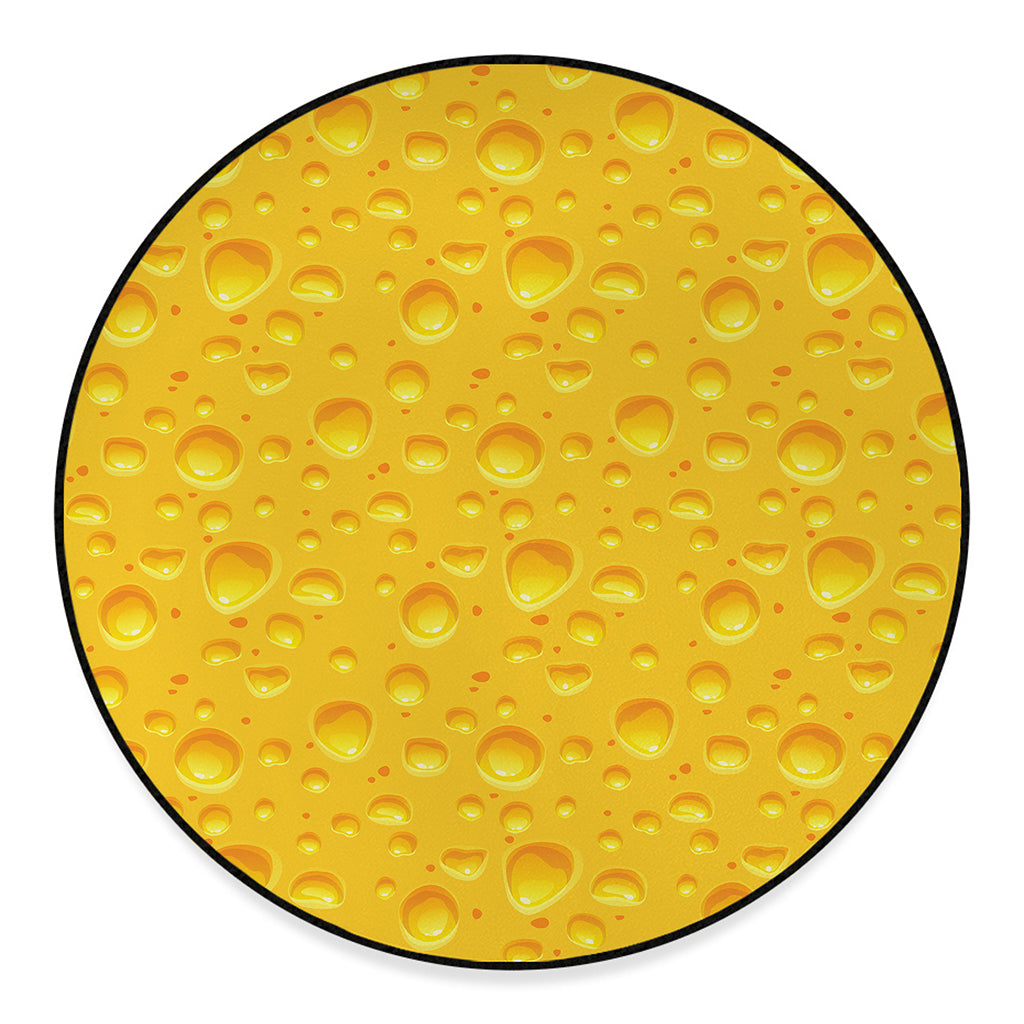 Yellow Cheese Print Round Floor Mat