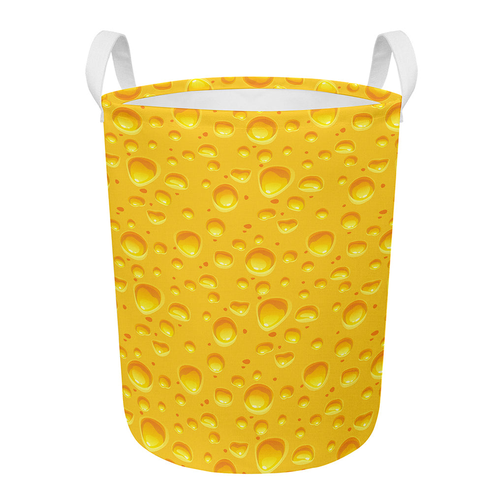 Yellow Cheese Print Round Laundry Basket