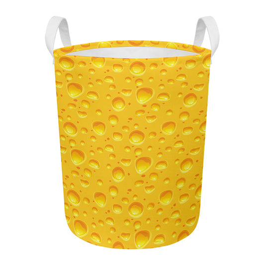 Yellow Cheese Print Round Laundry Basket