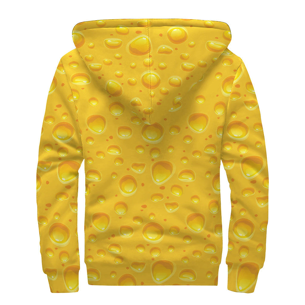 Yellow Cheese Print Sherpa Lined Zip Up Hoodie