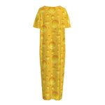 Yellow Cheese Print Short Sleeve Long Nightdress