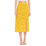 Yellow Cheese Print Side Slit Midi Skirt