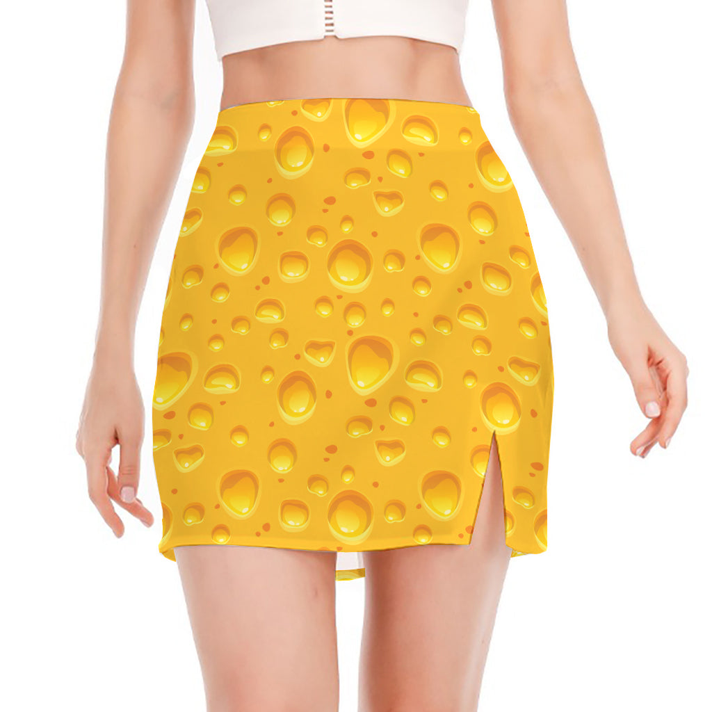 Yellow Cheese Print Side Slit Mini Skirt