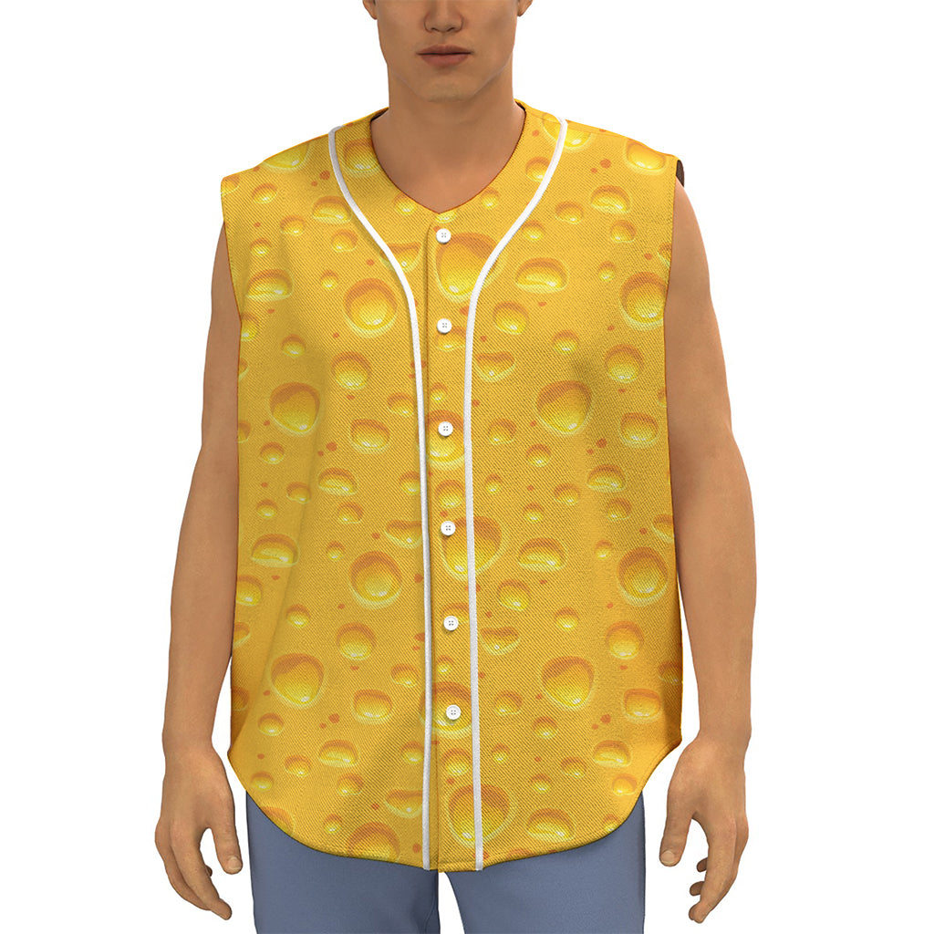 Yellow Cheese Print Sleeveless Baseball Jersey