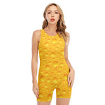 Yellow Cheese Print Sleeveless One Piece Swimsuit