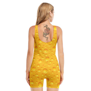 Yellow Cheese Print Sleeveless One Piece Swimsuit