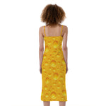 Yellow Cheese Print Slim Fit Midi Cami Dress