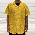 Yellow Cheese Print Textured Short Sleeve Shirt