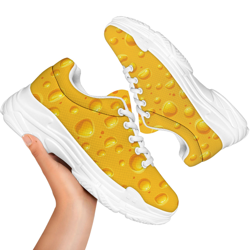 Yellow Cheese Print White Chunky Shoes