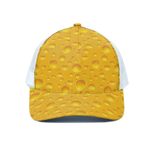 Yellow Cheese Print White Mesh Trucker Cap