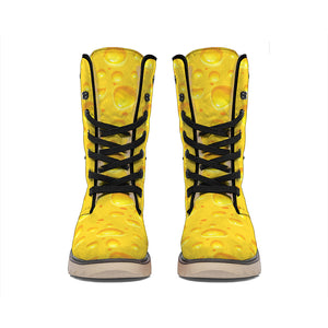 Yellow Cheese Print Winter Boots