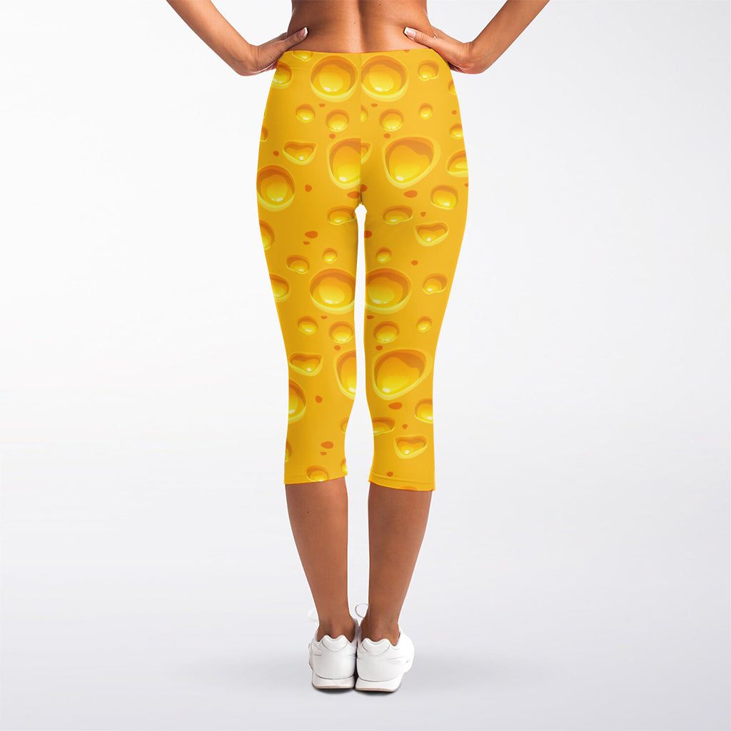 Yellow Cheese Print Women's Capri Leggings