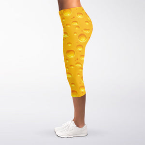 Yellow Cheese Print Women's Capri Leggings