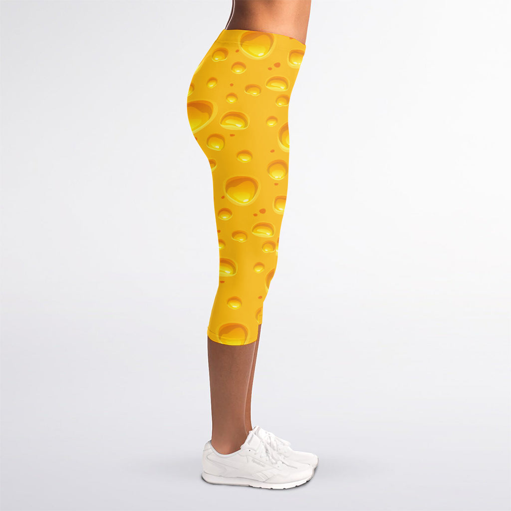 Yellow Cheese Print Women's Capri Leggings