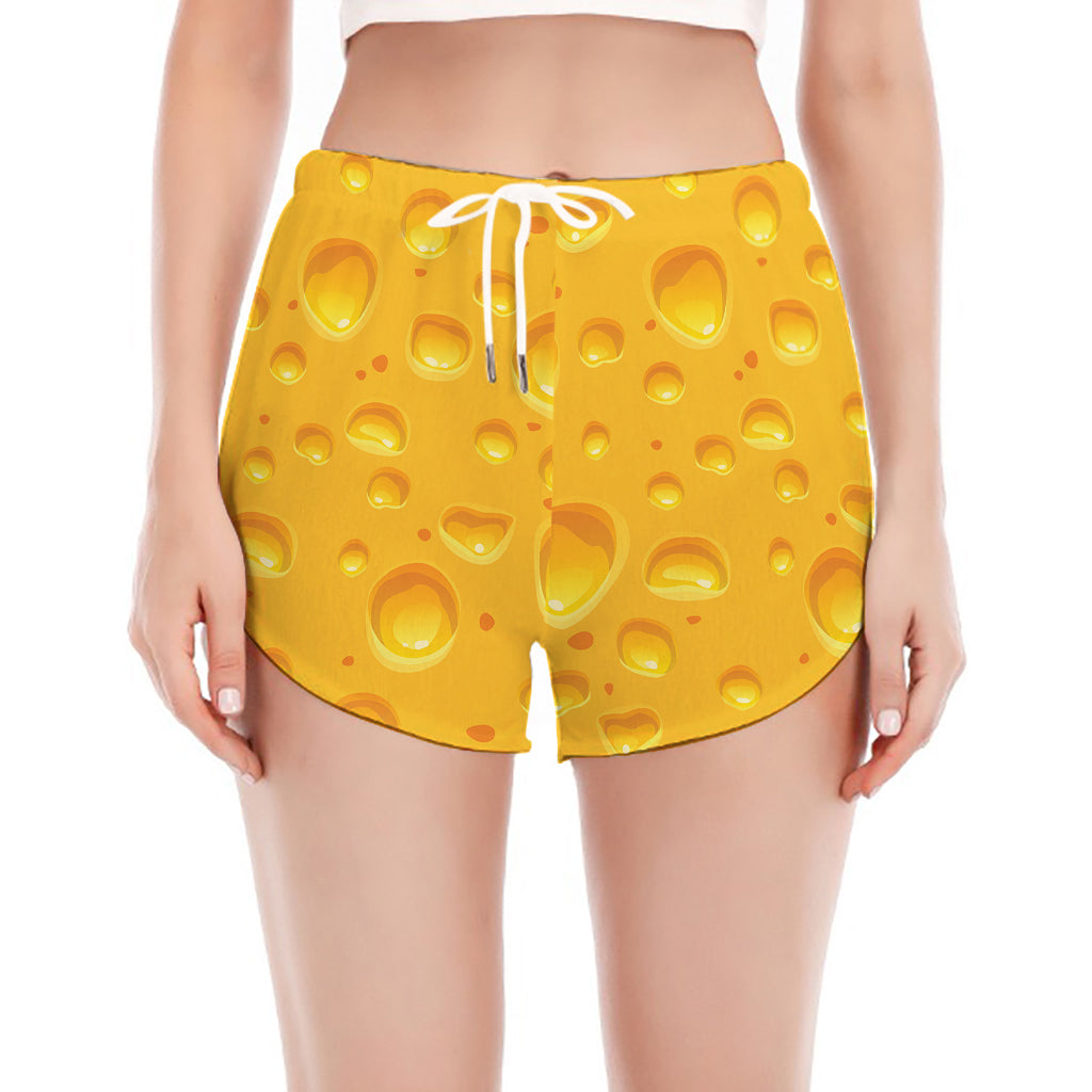 Yellow Cheese Print Women's Split Running Shorts