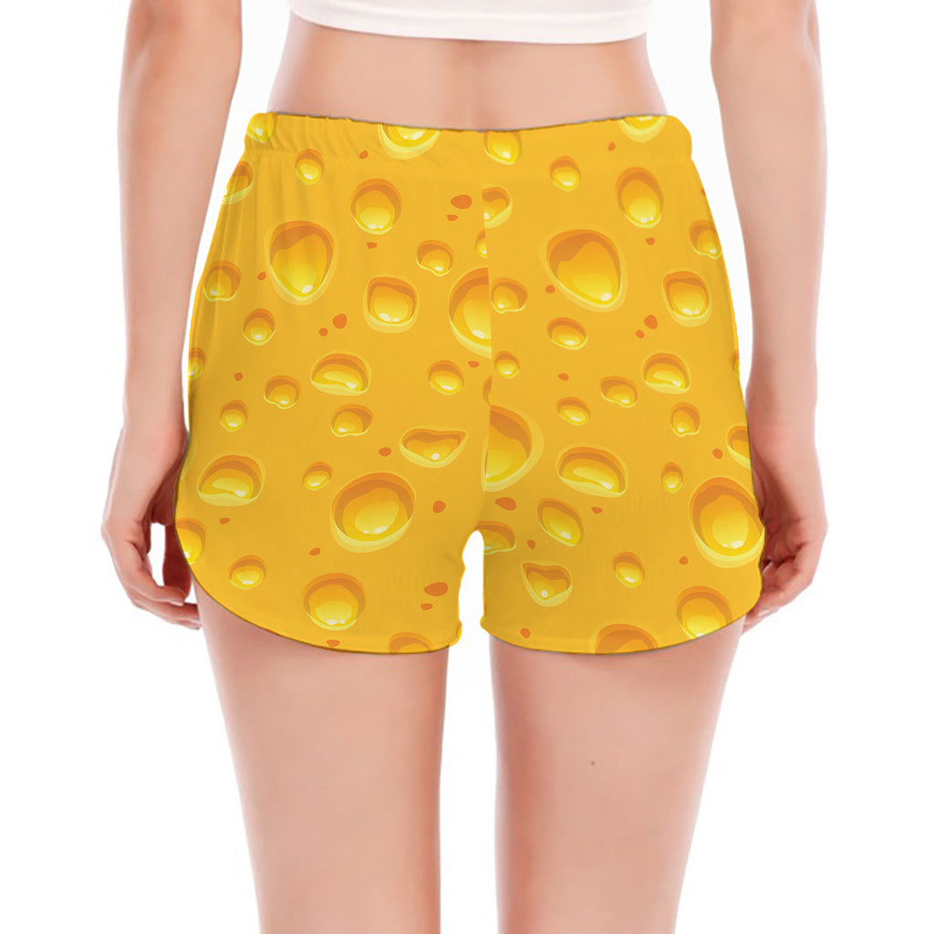 Yellow Cheese Print Women's Split Running Shorts