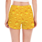 Yellow Cheese Print Women's Split Running Shorts