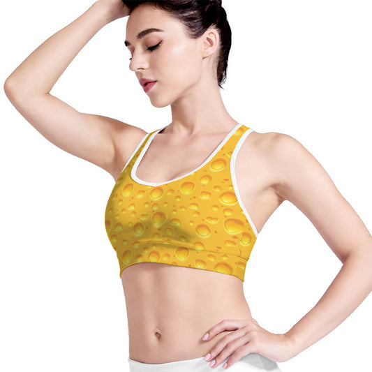 Yellow Cheese Print Women's Sports Bra