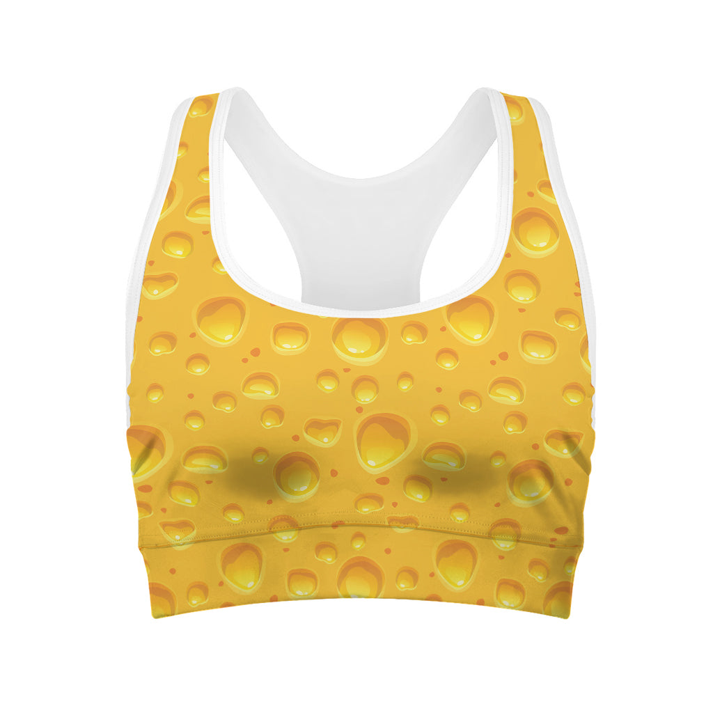 Yellow Cheese Print Women's Sports Bra
