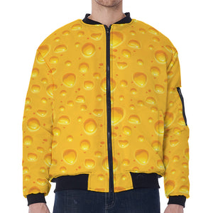 Yellow Cheese Print Zip Sleeve Bomber Jacket