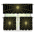 Yellow Cobweb Print 3 Piece Kitchen Curtains