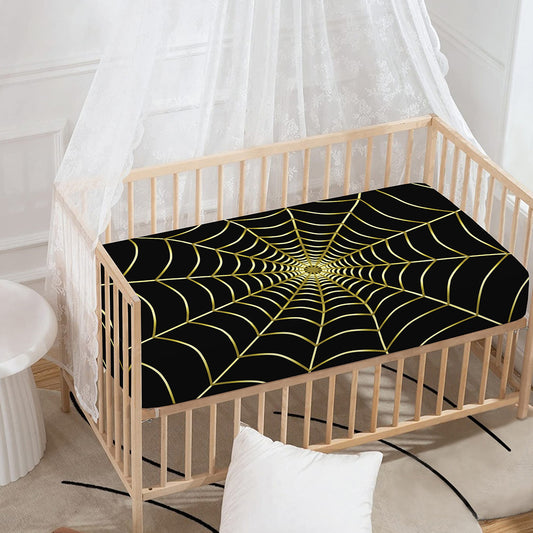 Yellow Cobweb Print Baby Crib Sheet