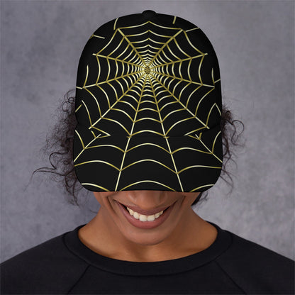 Yellow Cobweb Print Baseball Cap