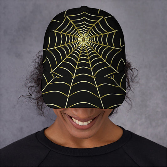 Yellow Cobweb Print Baseball Cap
