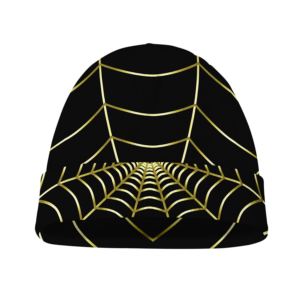 Yellow Cobweb Print Beanie