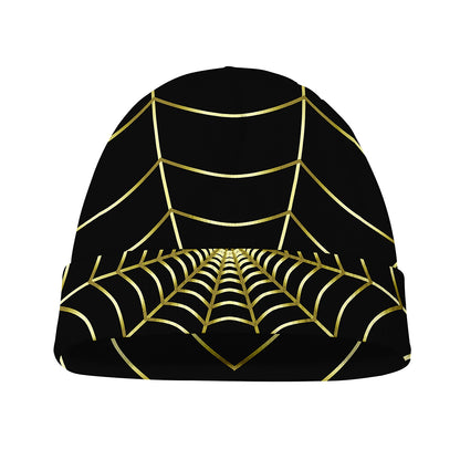 Yellow Cobweb Print Beanie