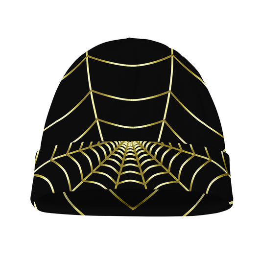 Yellow Cobweb Print Beanie