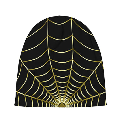 Yellow Cobweb Print Beanie