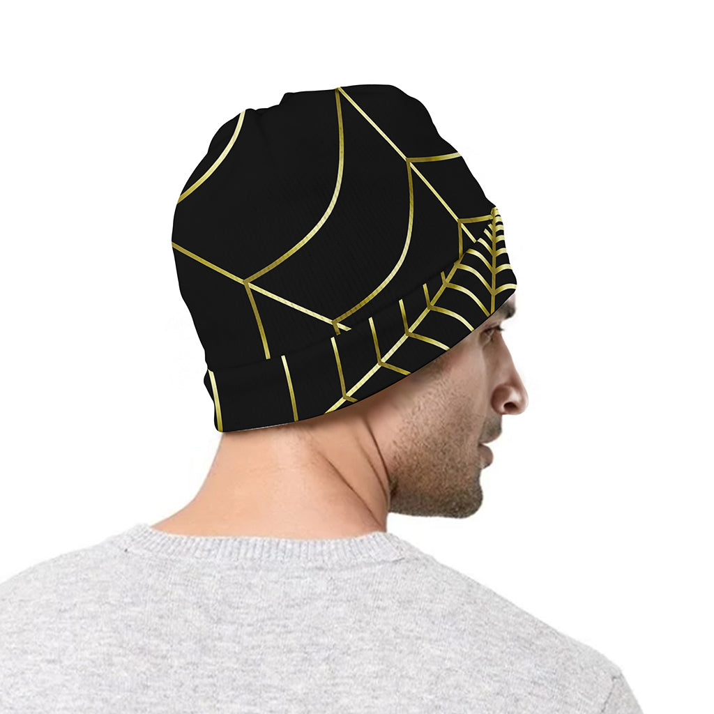 Yellow Cobweb Print Beanie