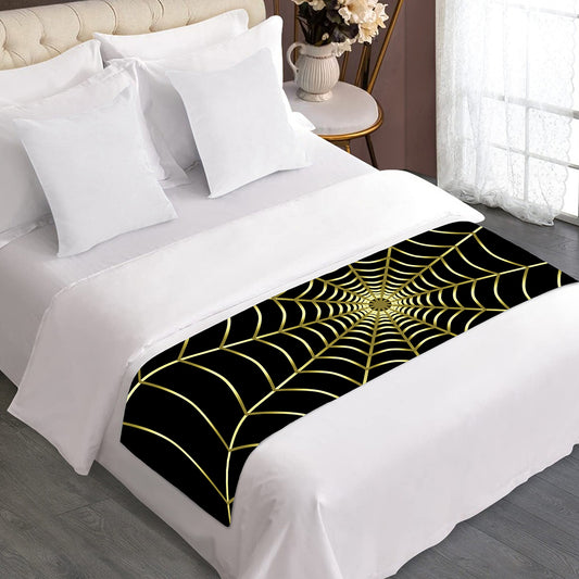 Yellow Cobweb Print Bed Runner
