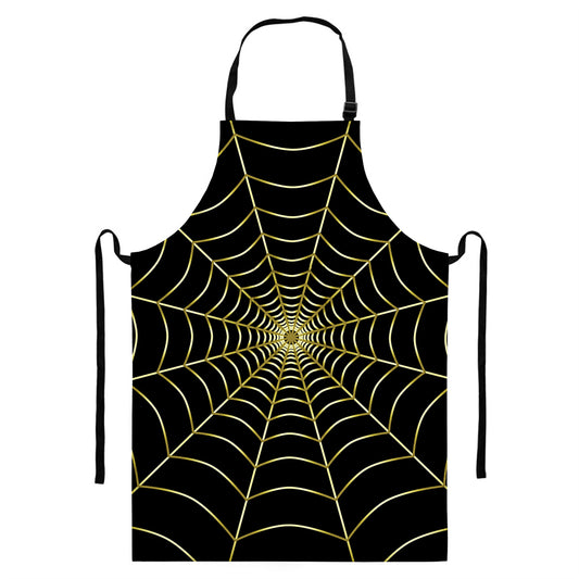 Yellow Cobweb Print Bib Apron With Pocket