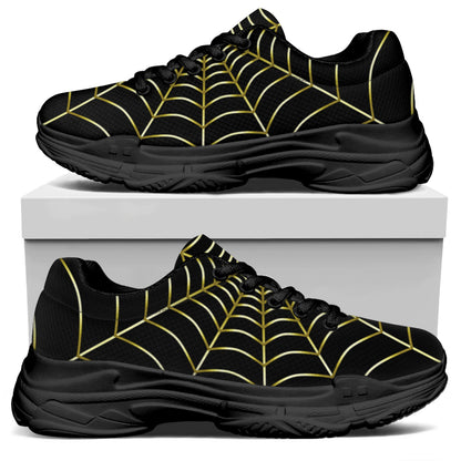 Yellow Cobweb Print Black Chunky Shoes