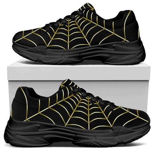 Yellow Cobweb Print Black Chunky Shoes