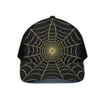 Yellow Cobweb Print Black Mesh Trucker Cap