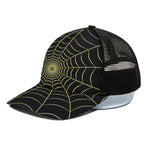 Yellow Cobweb Print Black Mesh Trucker Cap