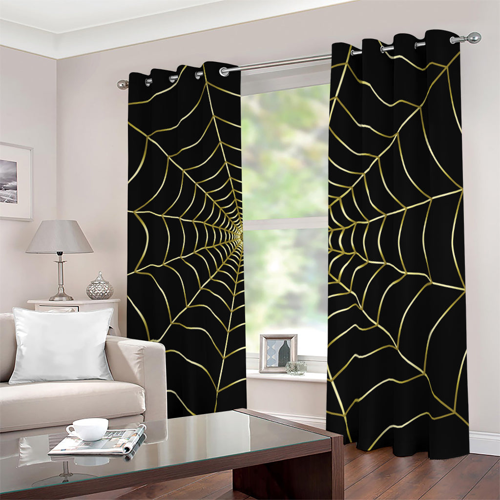 Yellow Cobweb Print Blackout Grommet Curtains