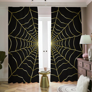 Yellow Cobweb Print Blackout Pencil Pleat Curtains